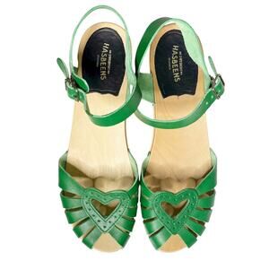 Swedish Hasbeen Heart Medallion Debutante Sandals Clogs  Size 8